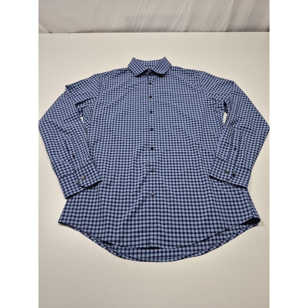 Mizzen+Main Lightweight Leeward Shirt Mens Large Blue Gingham Trim Fit Stretch